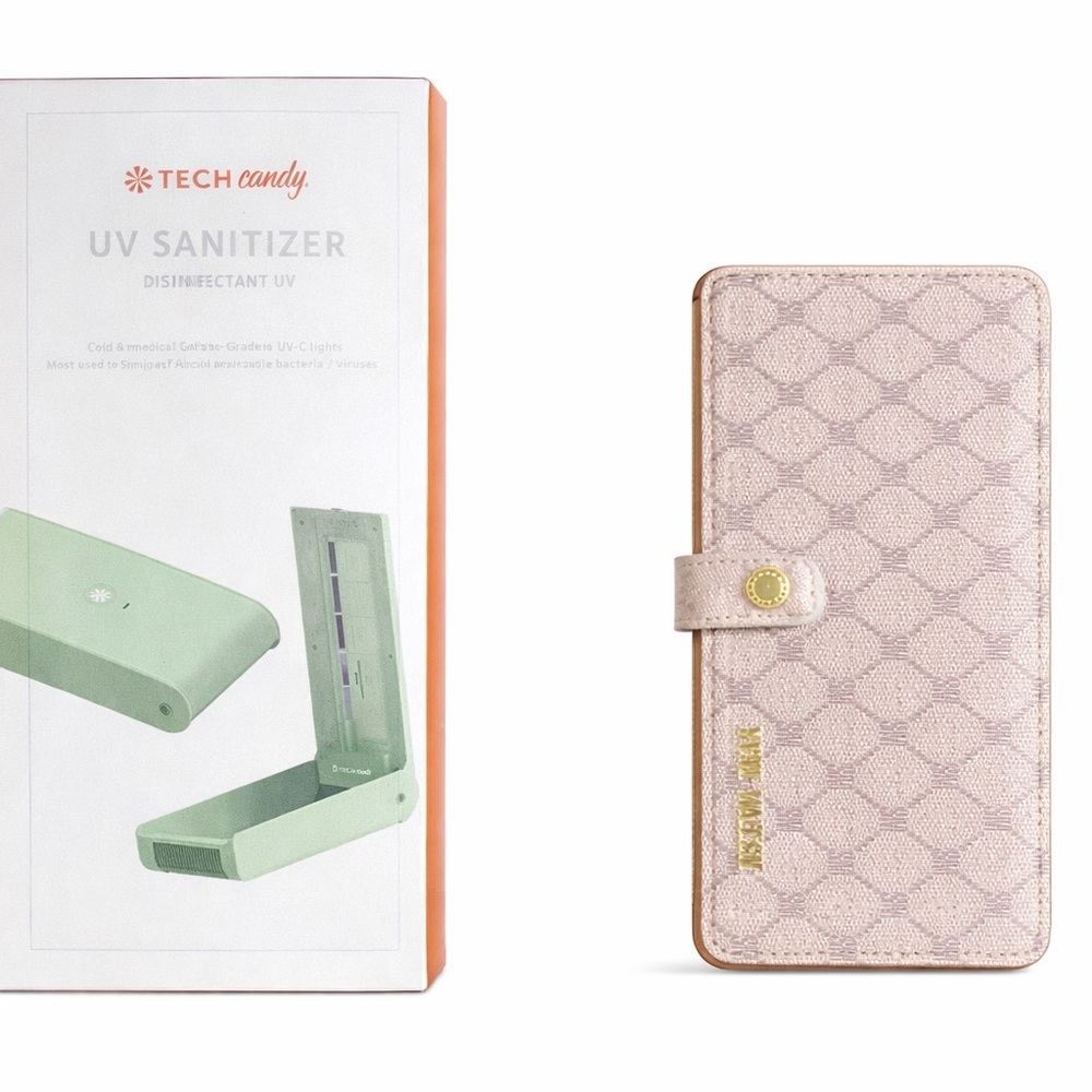 Steve Madden Pink & Gold Wallet Phone Case + Tech Candy UV Sanitizer Bundle NWT
